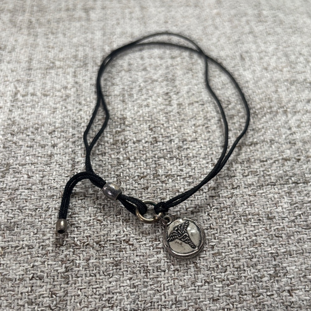 Alex and Ani Black Cord Bracelet with Silver Round Charm